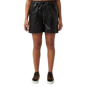 Lita by‎ Ciara NWT Wide Leg Drawstring Lamb Leather Shorts in Black Large